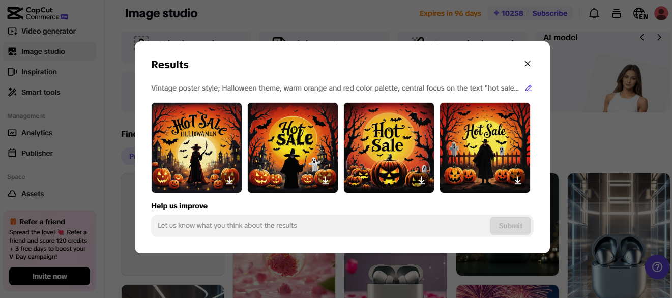 AI-generated Halloween sale posters, highlighting the role of generative AI in eCommerce for eye-catching promotions.